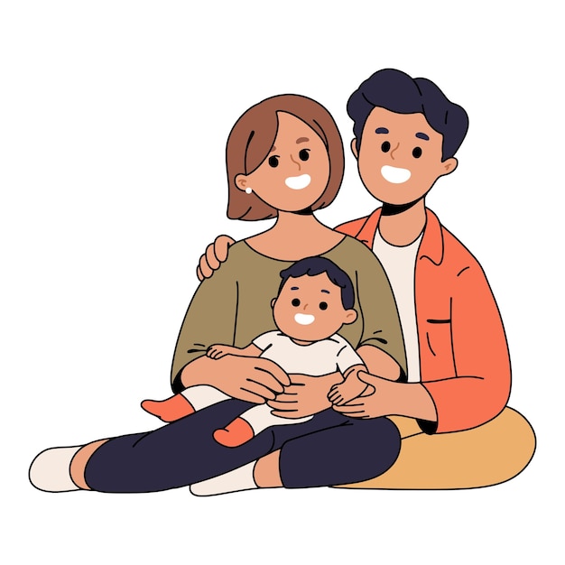 Vector portrait of happy family with mother father and son