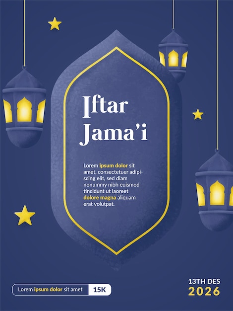 Portrait Iftar Ramadan Banner with Lanterns and Stars