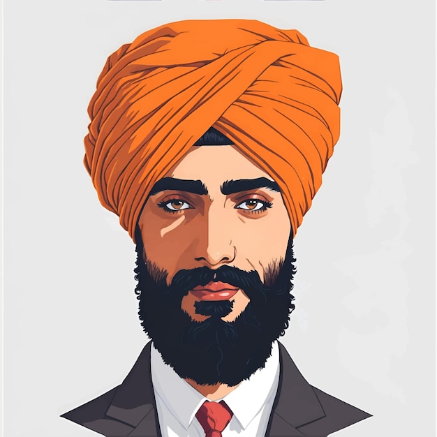 Vector portrait of indian punjabi man also called sardar ji sikh man in traditional suit with turban vect