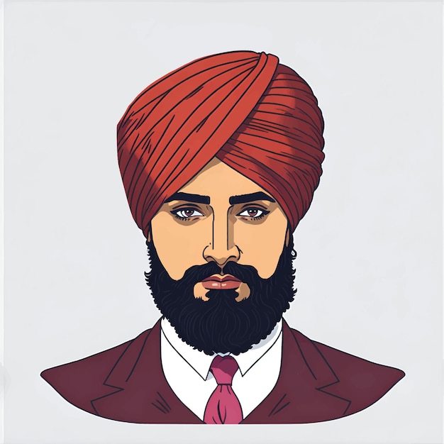 Portrait of indian punjabi man also called sardar ji sikh man in traditional suit with turban vect