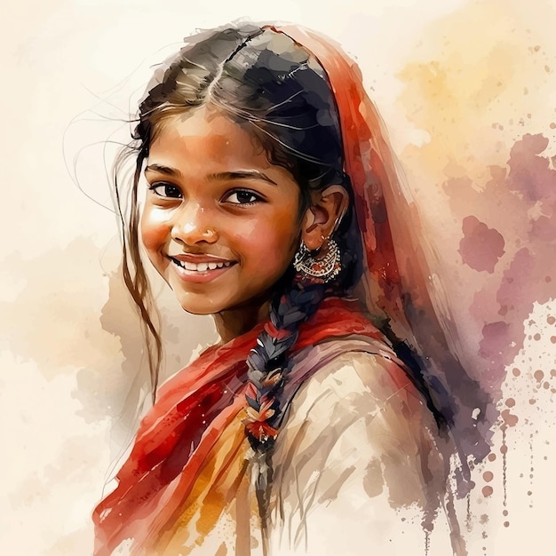 Vector portrait of indian woman water color paint