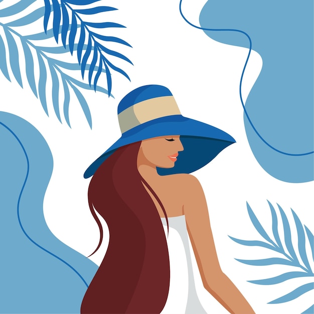 Portrait lady with an elegant hat on white background vector illustration of a beautiful woman