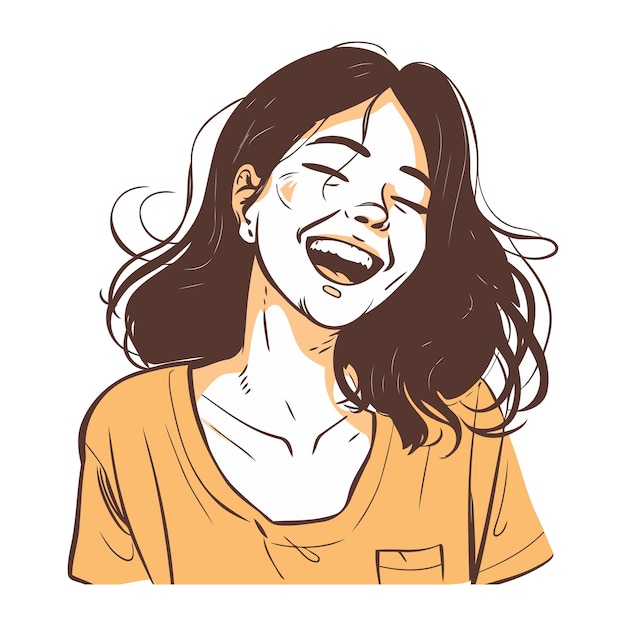 Vector portrait of a laughing woman vector illustration in sketch style