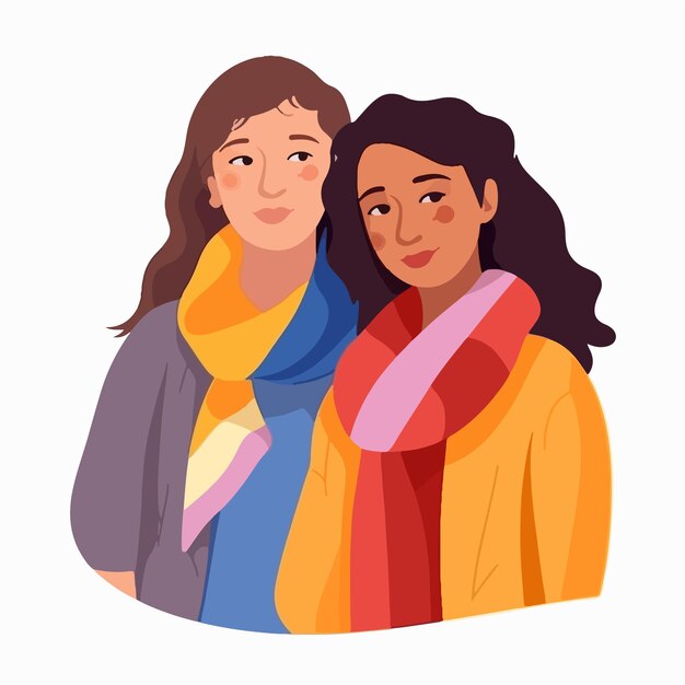 Vector a portrait of lesbian couple with a rainbow flag the concept of lgbtq illustration of a couple