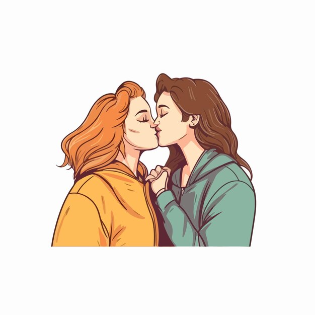 Vector a portrait of lesbian couple with a rainbow flag the concept of lgbtq