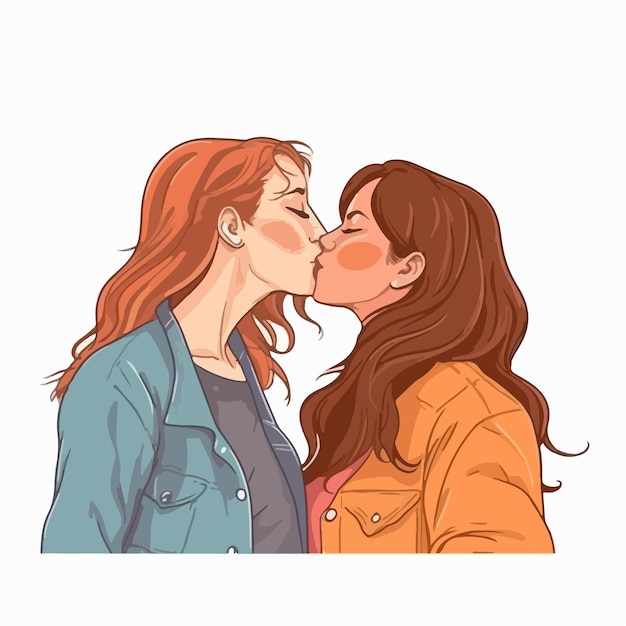 Vector a portrait of lesbian couple with a rainbow flag the concept of lgbtq