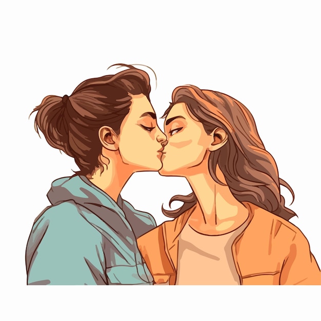 Vector a portrait of lesbian couple with a rainbow flag the concept of lgbtq