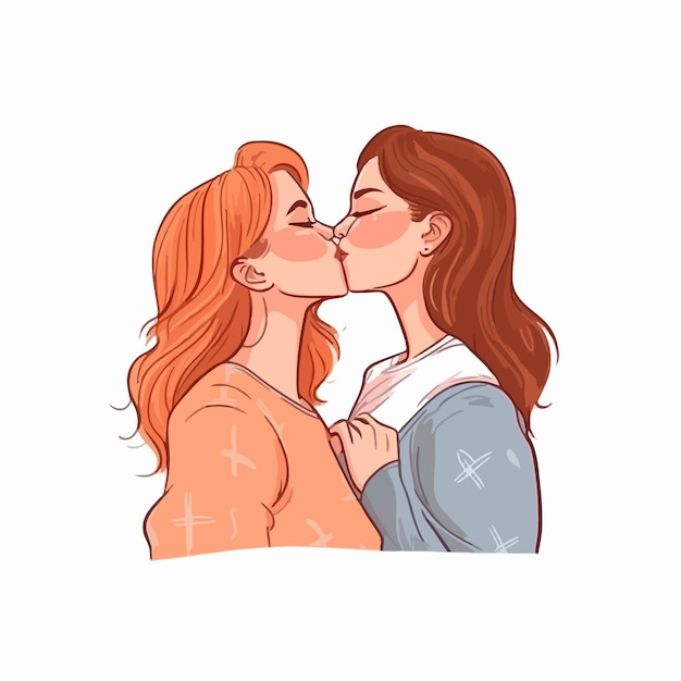 Vector a portrait of lesbian couple with a rainbow flag the concept of lgbtq