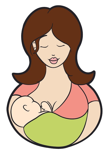 Vector portrait of lovely and calm mommy breastfeeding her baby in flat style