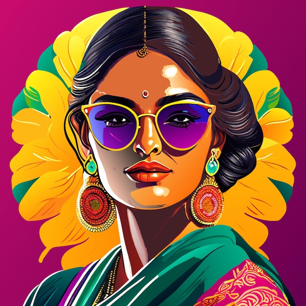 A portrait of a lovely indian woman wearing silk hand drawn concept isolated illustration