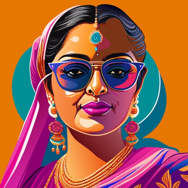 A portrait of a lovely indian woman wearing silk hand drawn concept isolated illustration