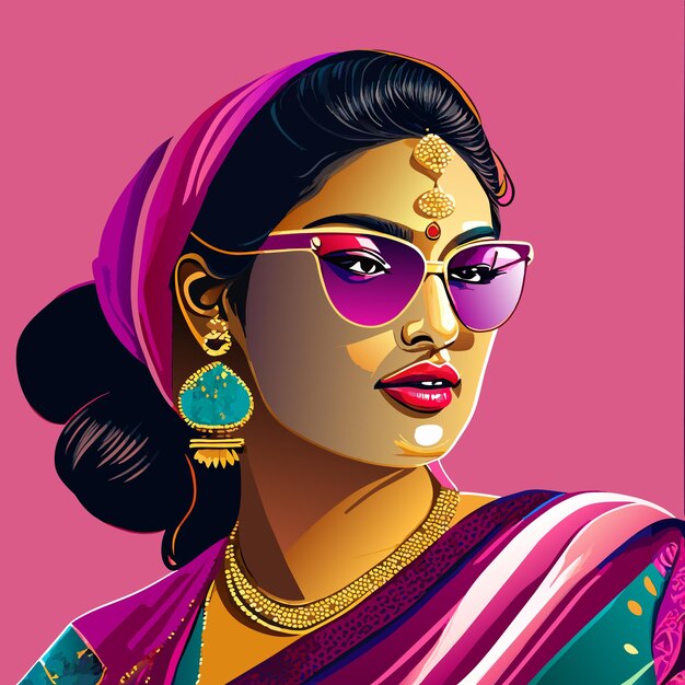 Vector a portrait of a lovely indian woman wearing silk hand drawn concept isolated illustration