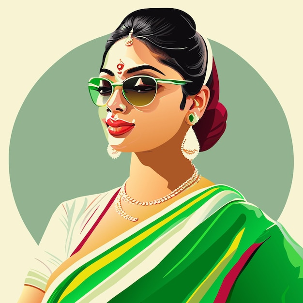 Vector a portrait of a lovely indian woman wearing silk hand drawn concept isolated illustration
