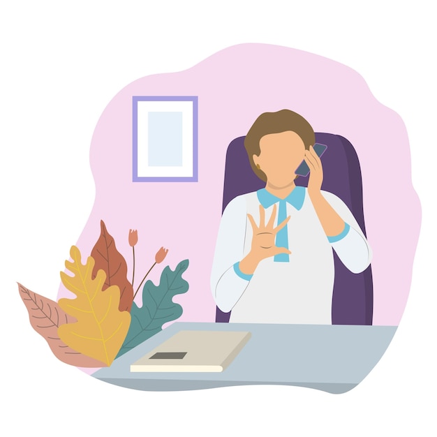 A portrait of a man calling a client flat design concept vector illustration