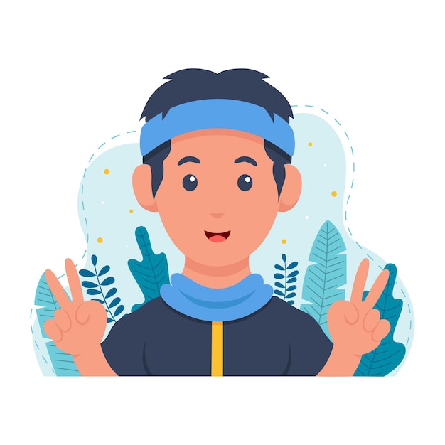 Vector portrait of man with fingers posing peace