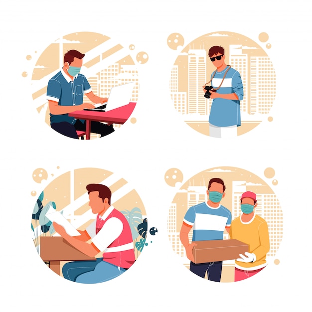 Portrait of the men activity. flat design concept. illustration