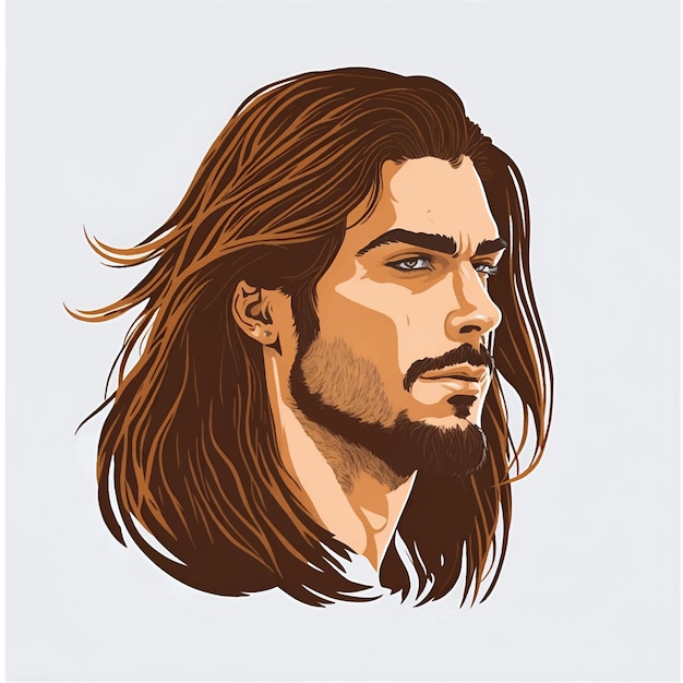 Vector portrait of men with long hair flat art vecto