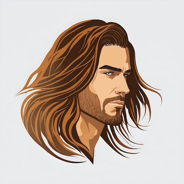 Portrait of men with long hair flat art vecto