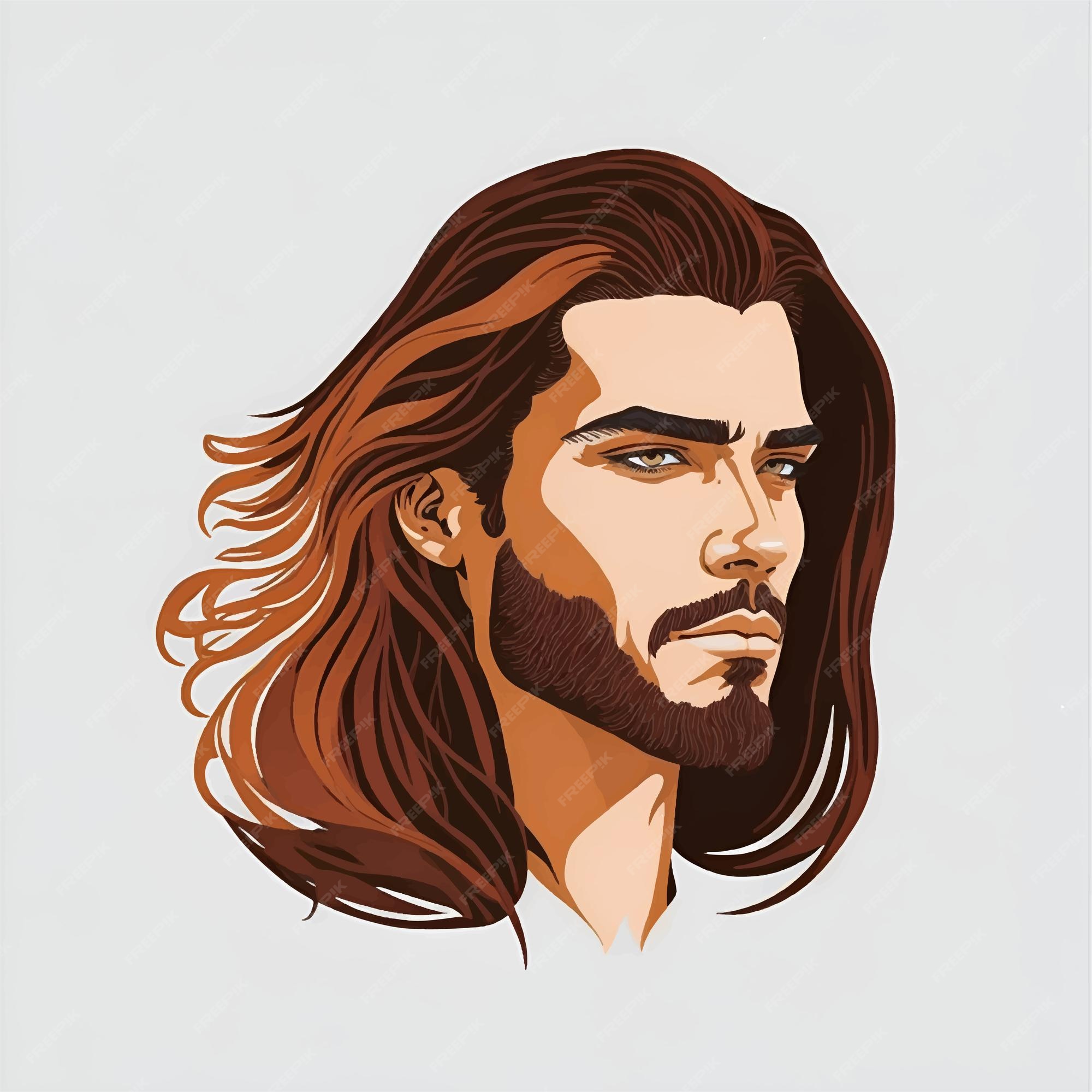 Premium Vector | Portrait of men with long hair flat art vecto