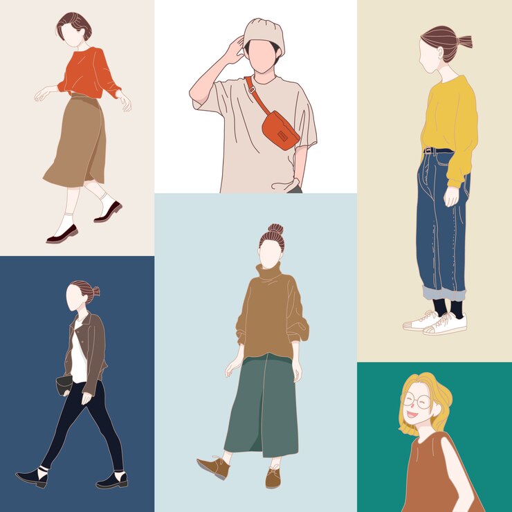 Vector 肖像画の男性と女性のベクトルのソーシャルメディアの文字スタイルとカジュアルな女の子