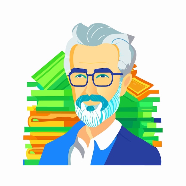 portrait of middle aged rich man in pile of dollars colorful vector illustration flat