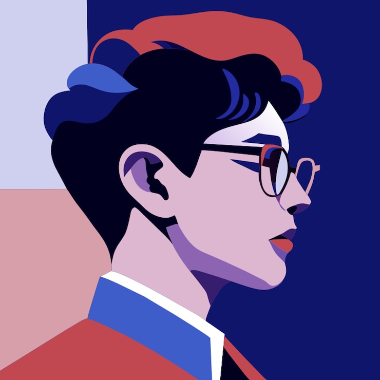 Vector portrait of a modern boy with a gojo hairstyle also wearing vilote color spectacles vector