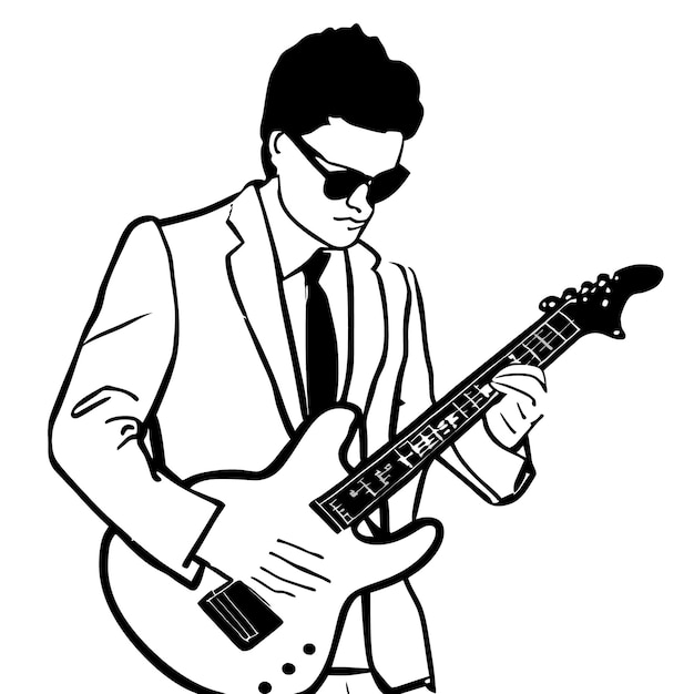 portrait of a modern businessman with a guitar vector illustration line art