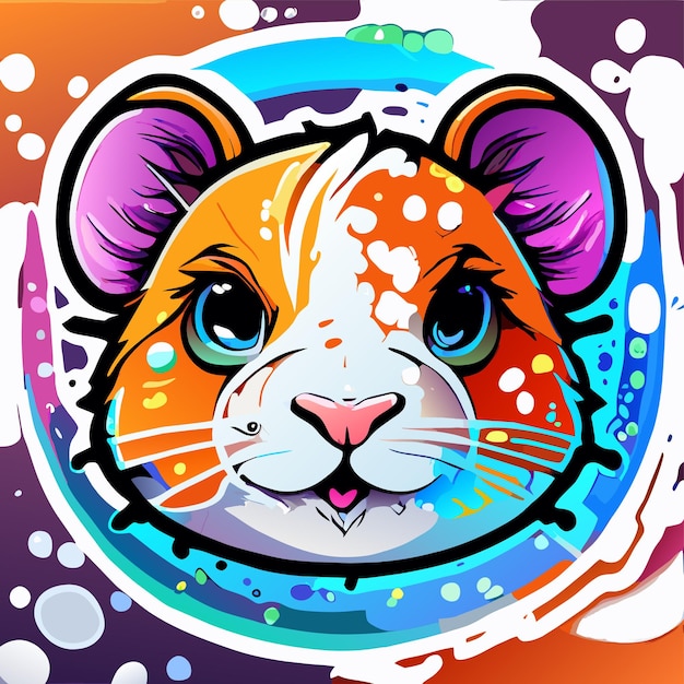 Portrait of mouse in pop art style flying colors expression hand drawn flat stylish cartoon sticker