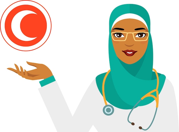 Portrait of Muslim Doctor Woman in Hijab Flat Style