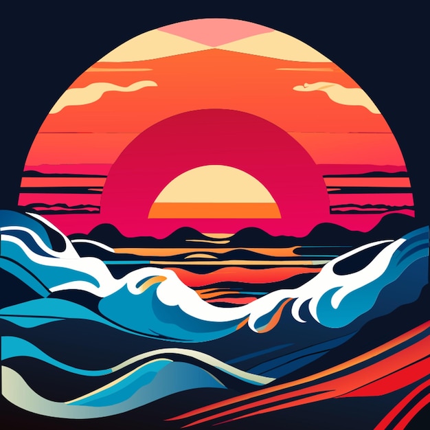 Vector portrait of a ocean sunset vector illustration