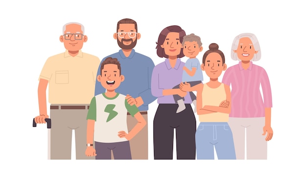 ベクトル 白い背景の大きな幸せな家族の肖像画 _ai_generated