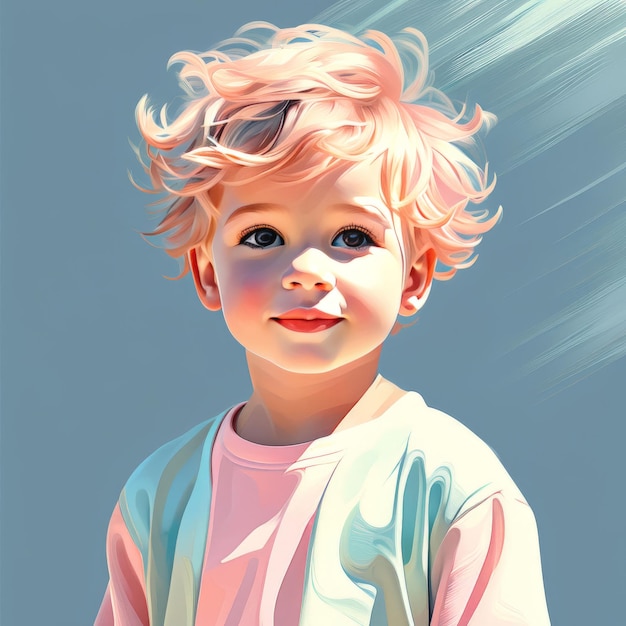 Вектор portrait of a boy with a white hair in the pink dress