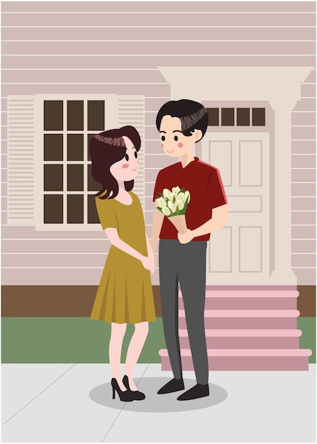 Портрет счастливой романтической пары мужчины и женщины встречаются в домашней обстановке