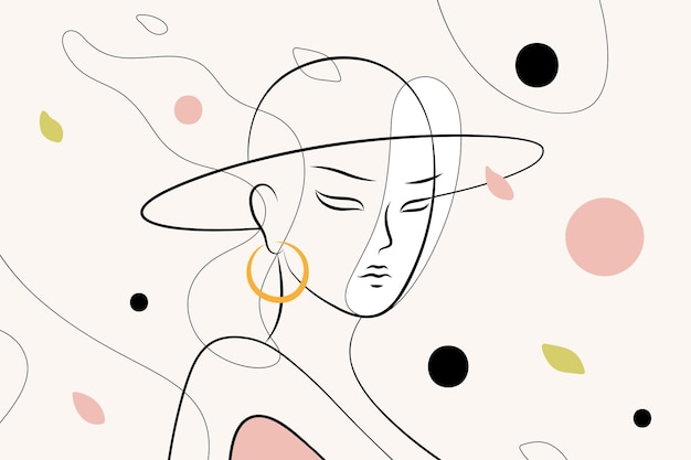 Портрет элегантной женщины в шляпе с горизонтальным векторным плакатом