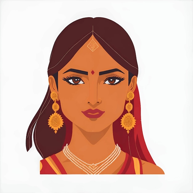 벡터 인도 전통 스타일의 아름다운 소녀 얼굴 아바타 벡터 그림의 초상화