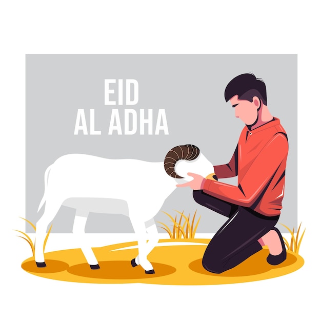 Eid Al Adha 그림에 대한 남자와 염소의 초상화