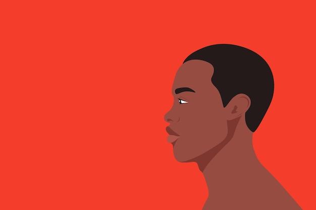 Вектор Портрет молодого афро-черного мужчины на красном фоне аватар мужской персонаж мультфильм лицо один человек векторная иллюстрация