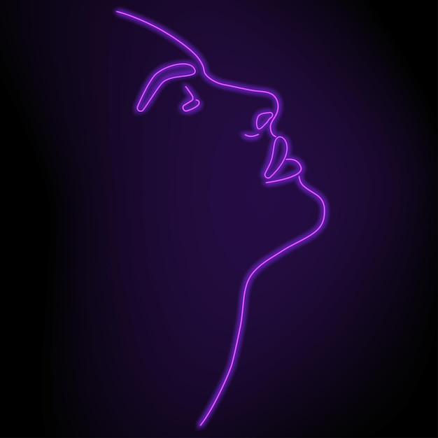 Portrait in one line The face is neon on a black background