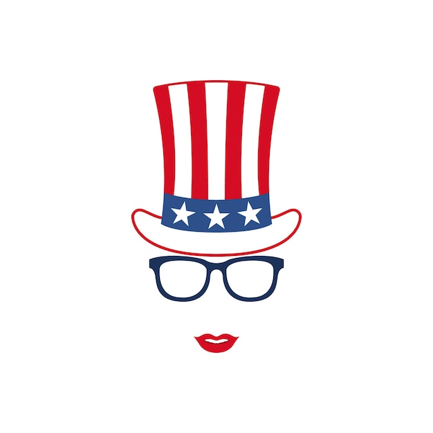 Портрет патриотичной девушки в очках и шляпе дяди Сэма
