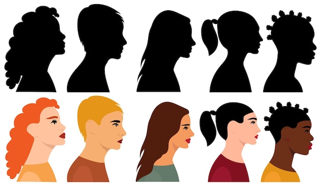 Vector portrait people in profile silhouette isolated