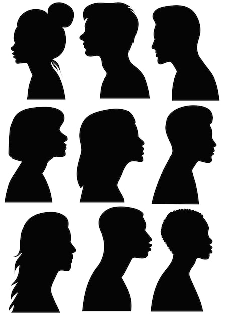 Portrait people silhouette set isolated vector