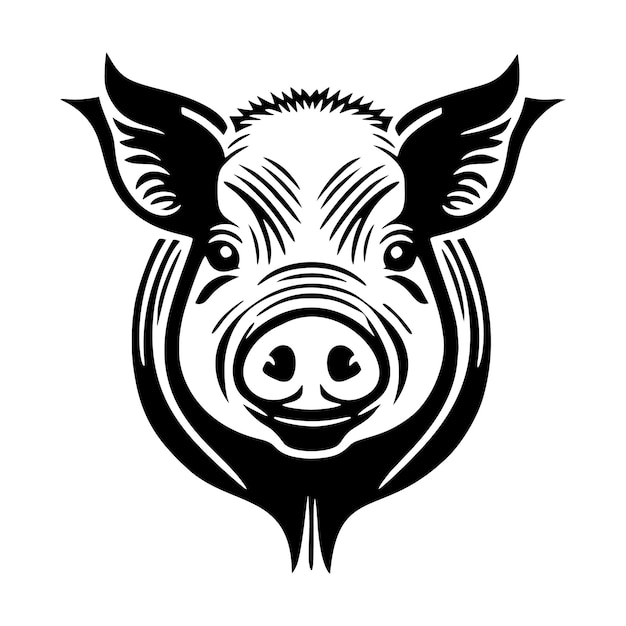 Portrait of pig head White and black vector illustration