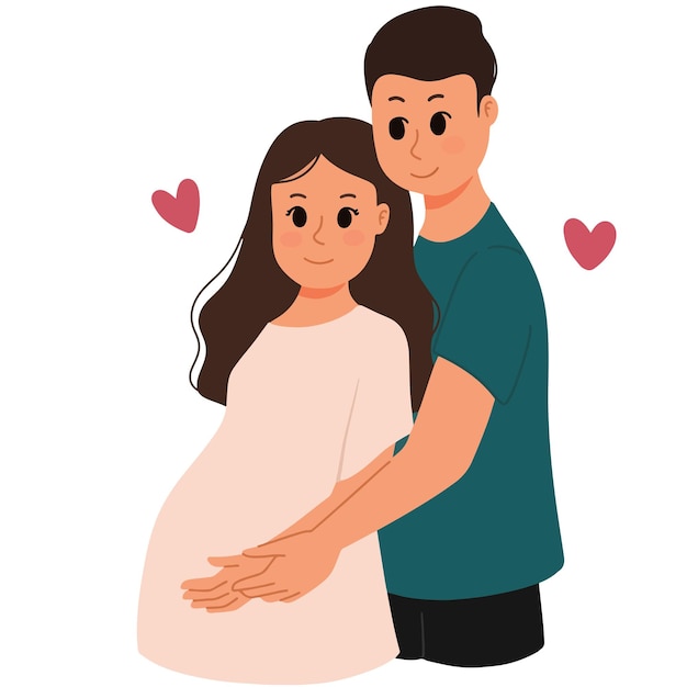 Portrait pregnant woman with husband hugging from the back illustration