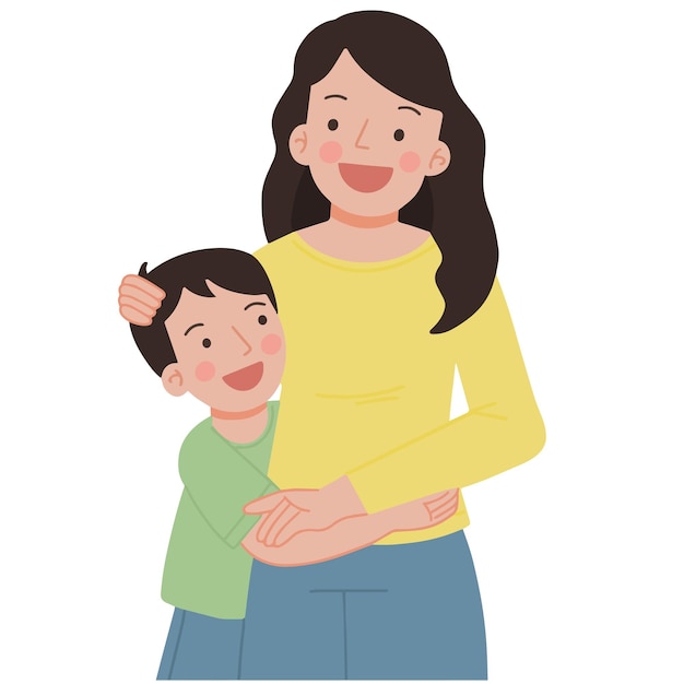 portrait pretty woman mother mom hugs her son vector