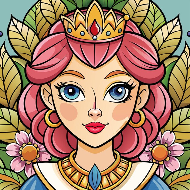 Vector a portrait of a princess with a gold crown and a gold crown