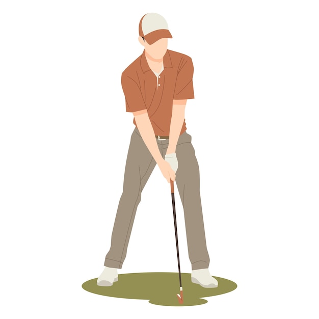 Vector portrait of professional man playing golf isolated illustration