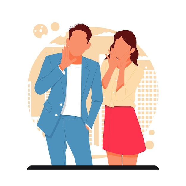 Vector portrait of romantic couple funny posing in stylish outfits for valentine's day