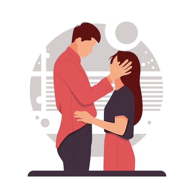 Vector portrait of romantic couple look at each other, for valentine's day. flat design concept.  illustration