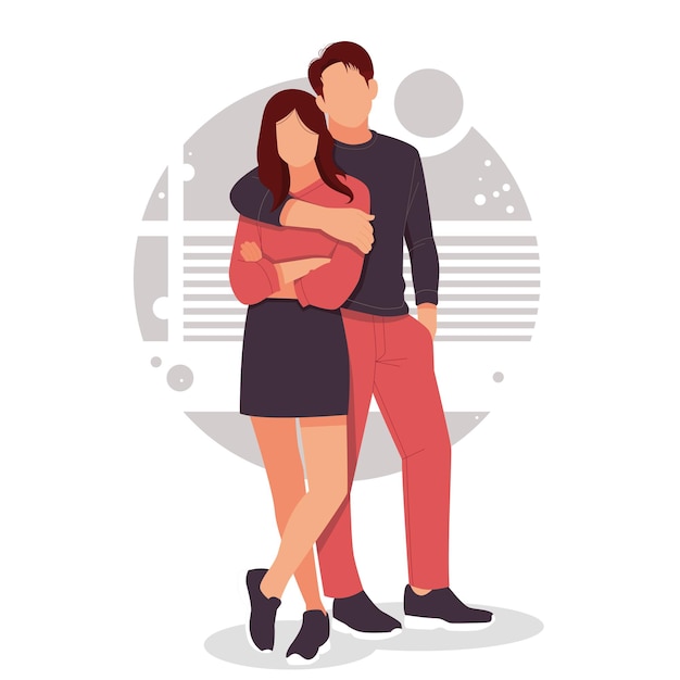 Vector portrait of romantic couple posing in stylish outfits, for valentine's day. flat design  illustration