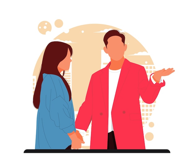 Vector portrait of romantic couple posing in stylish outfits for valentine's day